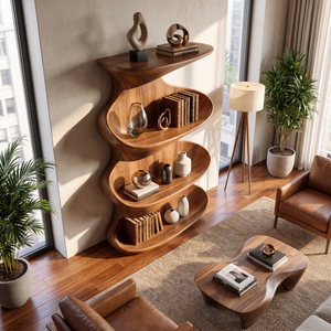 Twisted Wood Display Shelf with Tiered Open Shelves