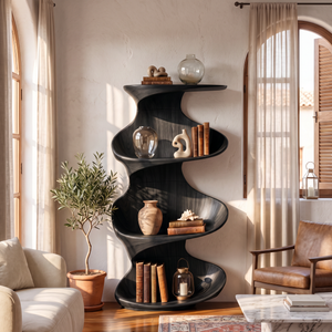 Twisted Wood Display Shelf with Tiered Open Shelves