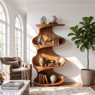 Twisted Wood Display Shelf with Tiered Open Shelves