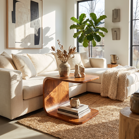 Solid Wood Sculptural Side Table for Modern Living Rooms and Lounging Spaces
