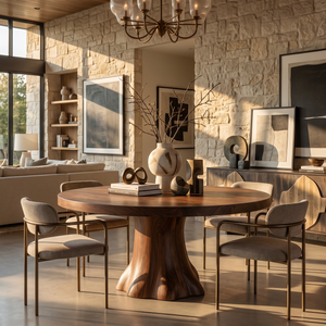 Dining Table with Flared Pedestal Base and Round Solid Wood Top