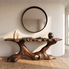Console Table Solid Wood with Organic Tree Root Base for Entryway Decor