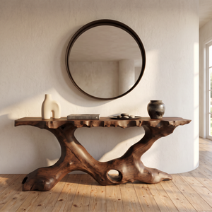 Console Table Solid Wood with Organic Tree Root Base for Entryway Decor