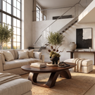 Coffee Table Solid Wood with Sculptural Twin Arch Base