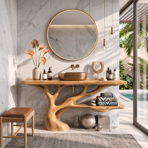 Bathroom Vanity Solid Wood with Sculptural Branch Base