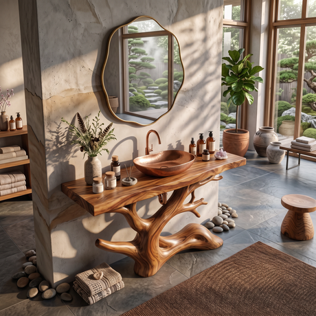 Bathroom Vanity Solid Wood with Sculptural Tree Branch Base