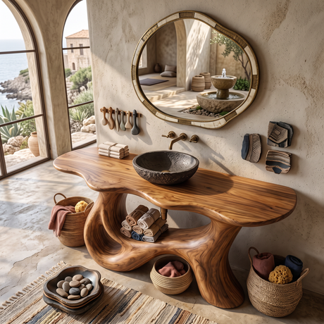 Bathroom Vanity Solid Wood with Sculptural Open Loop Base