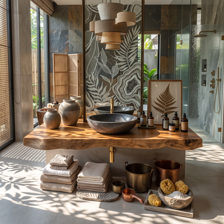 Bathroom Vanity Solid Wood with Floating Live Edge Countertop