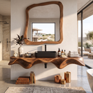 Bathroom Vanity Solid Wood with Sculptural Wave Edge Countertop