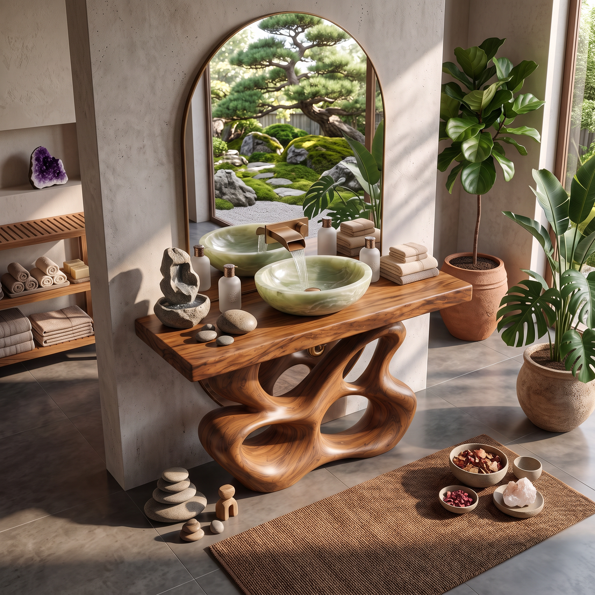 Bathroom Vanity Solid Wood with Sculptural Multi Loop Base