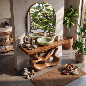 Bathroom Vanity Solid Wood with Sculptural Multi Loop Base