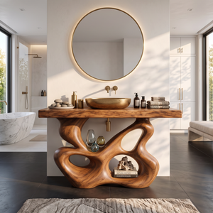 Bathroom Vanity Solid Wood with Sculptural Multi Loop Base