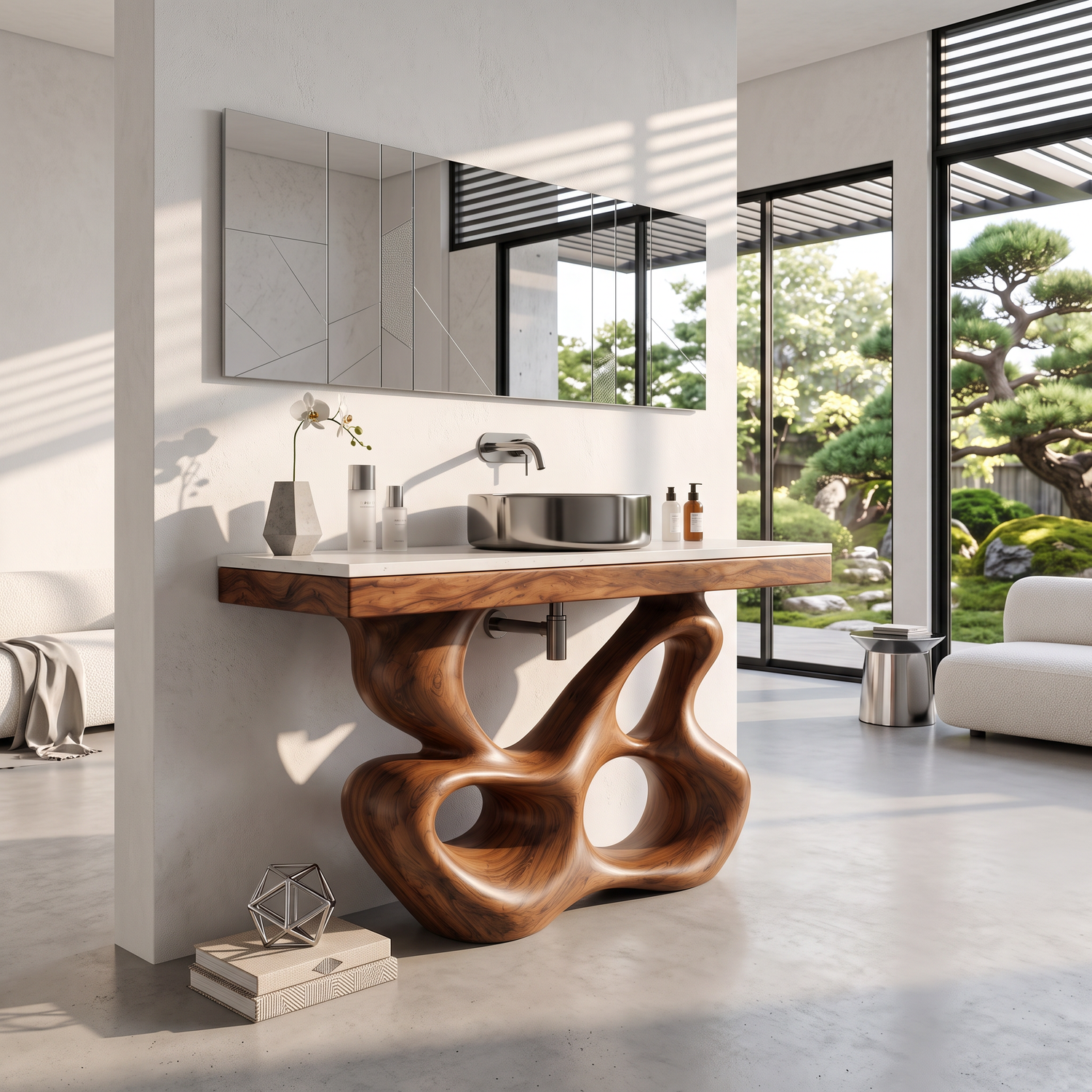 Bathroom Vanity Solid Wood with Sculptural Multi Loop Base