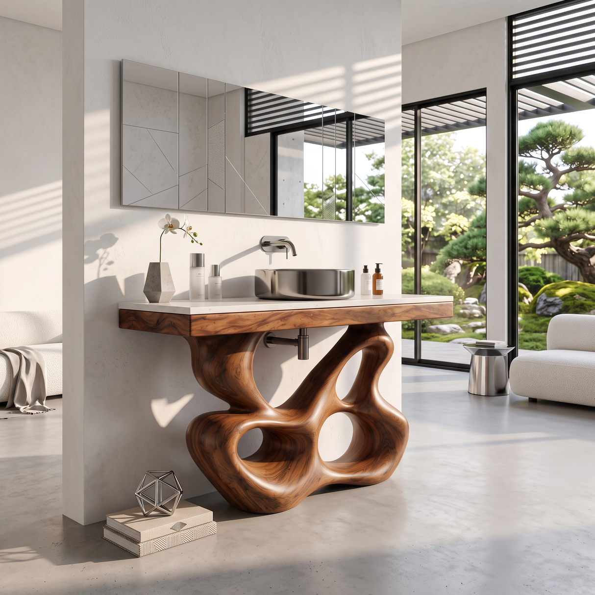 Bathroom Vanity Solid Wood with Sculptural Multi Loop Base