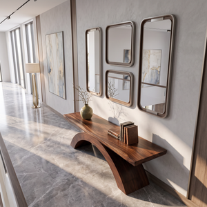 Bench Solid Wood with Sculptural Crossing Arch Base for Entryway Seating