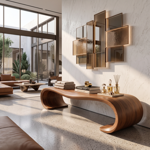 Bench Solid Wood with Sculptural Waterfall Loop Base for Entryway Seating