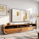Solid Wood Entertainment Unit Curved Storage Media Console Organic Modern TV Cabinet