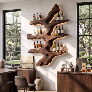 Wall Mounted Wine Rack Solid Wood Tree Branch Shelves