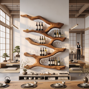 Wall Mounted Wine Rack Solid Wood Flowing Branch Shelves