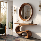 Console Table Solid Wood with Sculptural Loop Wave Base for Entryway Decor
