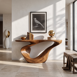 Console Table Solid Wood with Sculptural Sweeping Loop Base