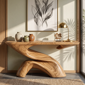 Console Table with Sculptural S Curve Base for Entryway Decor
