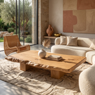Coffee Table Solid Wood with Japanese Style Live Edge Slab and Block Base