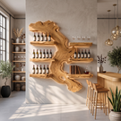 Wall Mounted Wine Rack Solid Wood with Abstract Live Edge Shelves