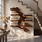 Wall Mounted Wine Rack Solid Wood with Abstract Live Edge Shelves