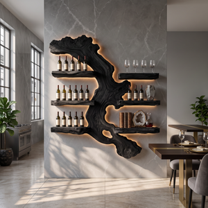 Wall Mounted Wine Rack Solid Wood with Abstract Live Edge Shelves