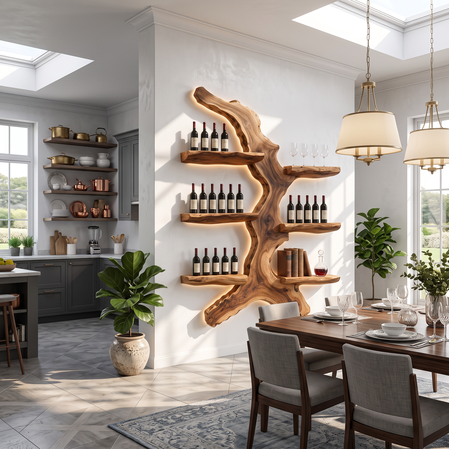Wall Mounted Wine Rack Solid Wood with Sculptural Organic Form Shelves
