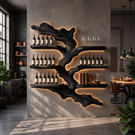 Wall Mounted Wine Rack Solid Wood with Sculptural Live Edge Shelves for Home Bar