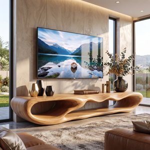 TV Console Solid Wood with Sculptural Double Loop Base for Living Room Decor