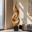 Tall Solid Wood Abstract Flame Floor Sculpture with Plinth for Modern Interiors