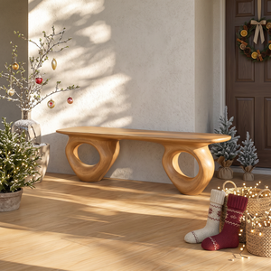 Bench Solid Wood with Sculptural Ring Base and Flowing Live Edge Seat