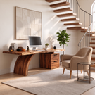 Sculptural Live Edge Solid Wood Desk With Two Drawers For Home Office