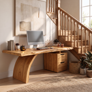 Sculptural Live Edge Solid Wood Desk With Two Drawers For Home Office