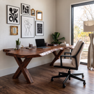 Live Edge Solid Wood Desk With X-Frame Base For Home Office
