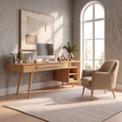 Modern Solid Wood Desk With Drawers And Open Shelf For Home Office