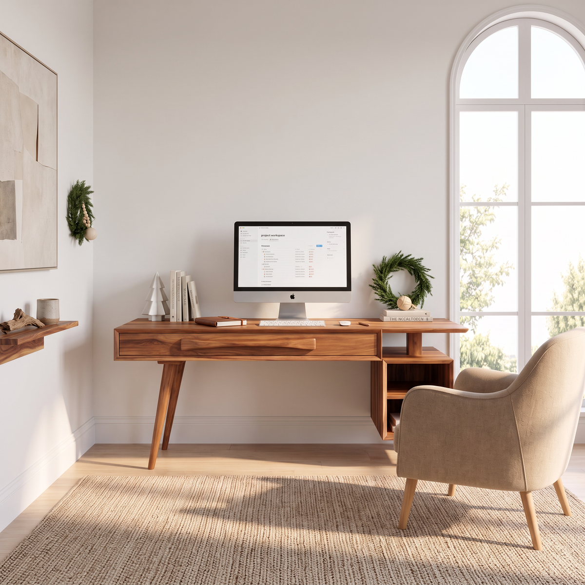 Modern Solid Wood Desk With Drawers And Open Shelf For Home Office