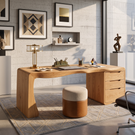 Organic Waterfall Solid Wood Desk With 3 Drawers For Home Office
