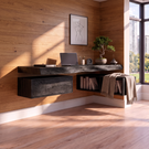 Floating Solid Wood Desk With Drawer And Open Shelf For Home Office