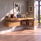 Floating Solid Wood Desk With Drawer And Open Shelf For Home Office
