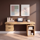 Contemporary Solid Wood Desk With 2 Drawers And Open Shelf For Home Office