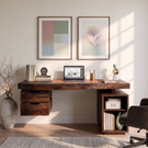 Contemporary Solid Wood Desk With 2 Drawers And Open Shelf For Home Office
