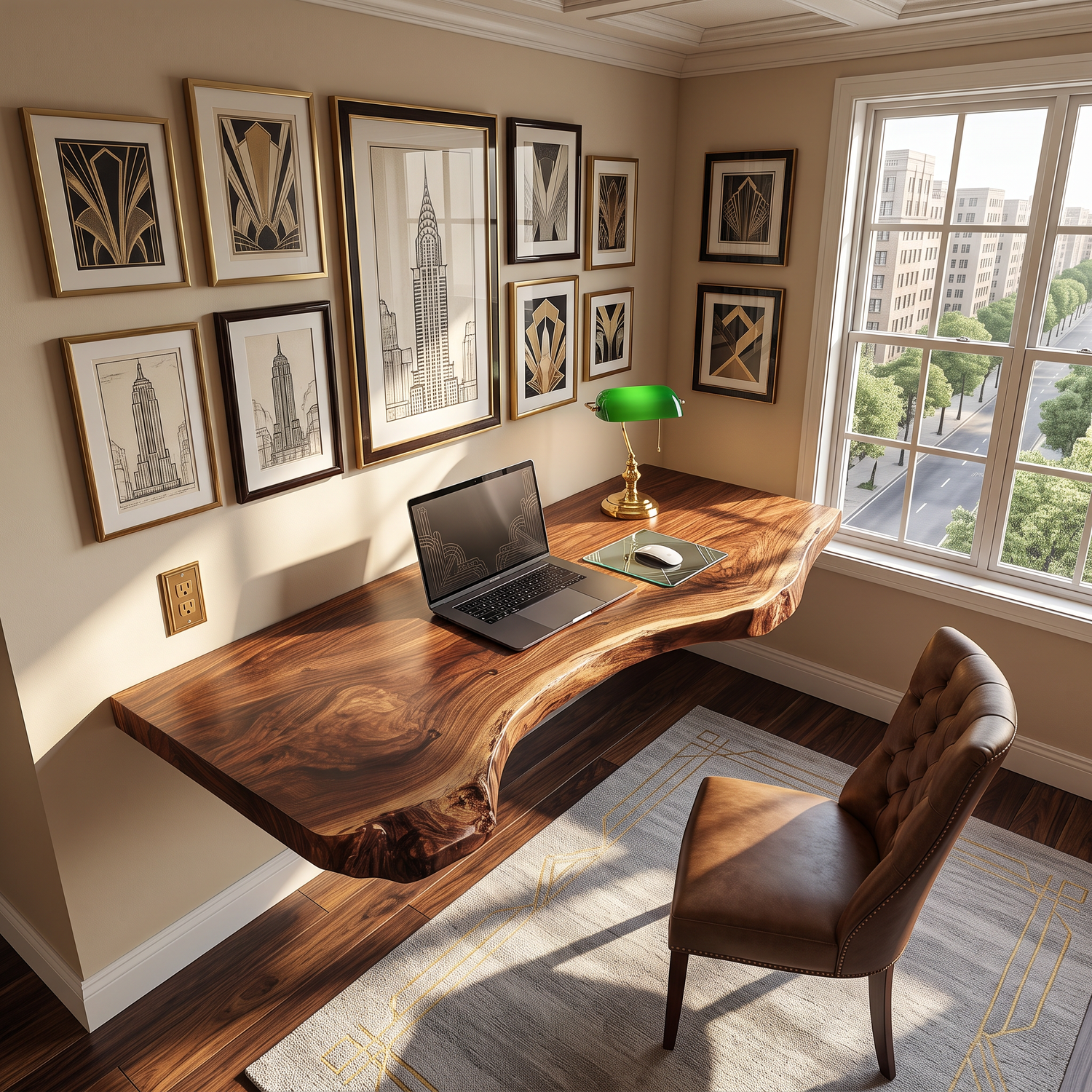 Floating Live Edge Solid Wood Desk For Modern Home Office
