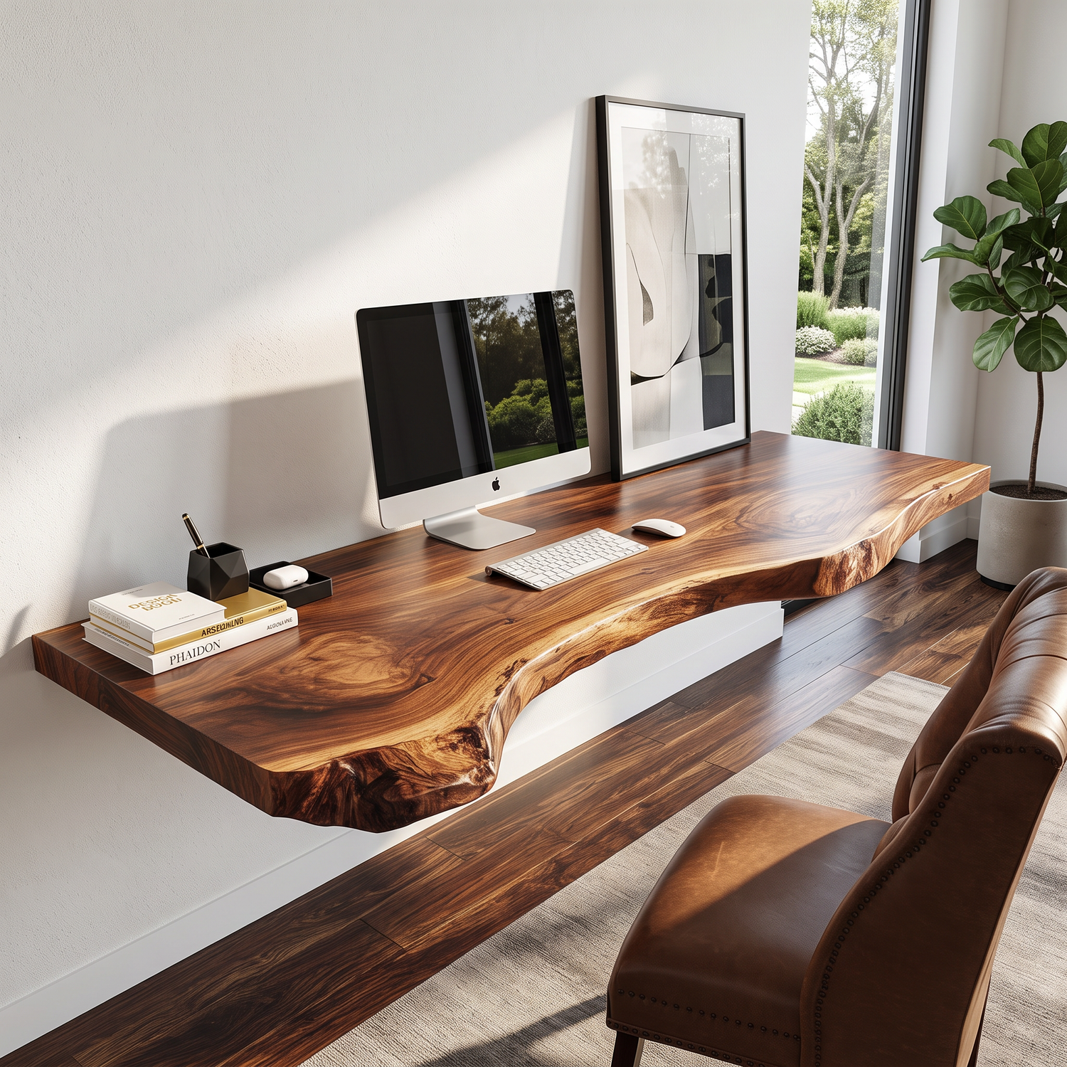 Floating Live Edge Solid Wood Desk For Modern Home Office