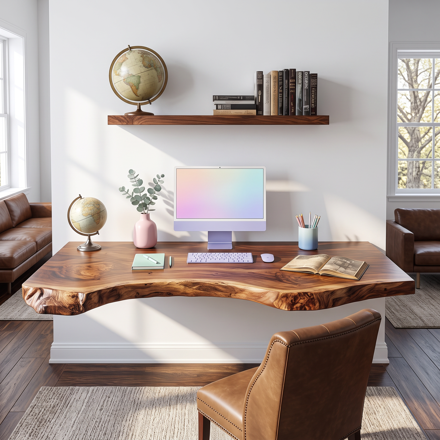 Floating Live Edge Solid Wood Desk For Modern Home Office