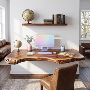 Floating Live Edge Solid Wood Desk For Modern Home Office