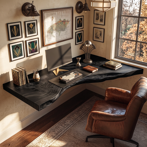 Floating Corner Live Edge Solid Wood Desk For Home Office